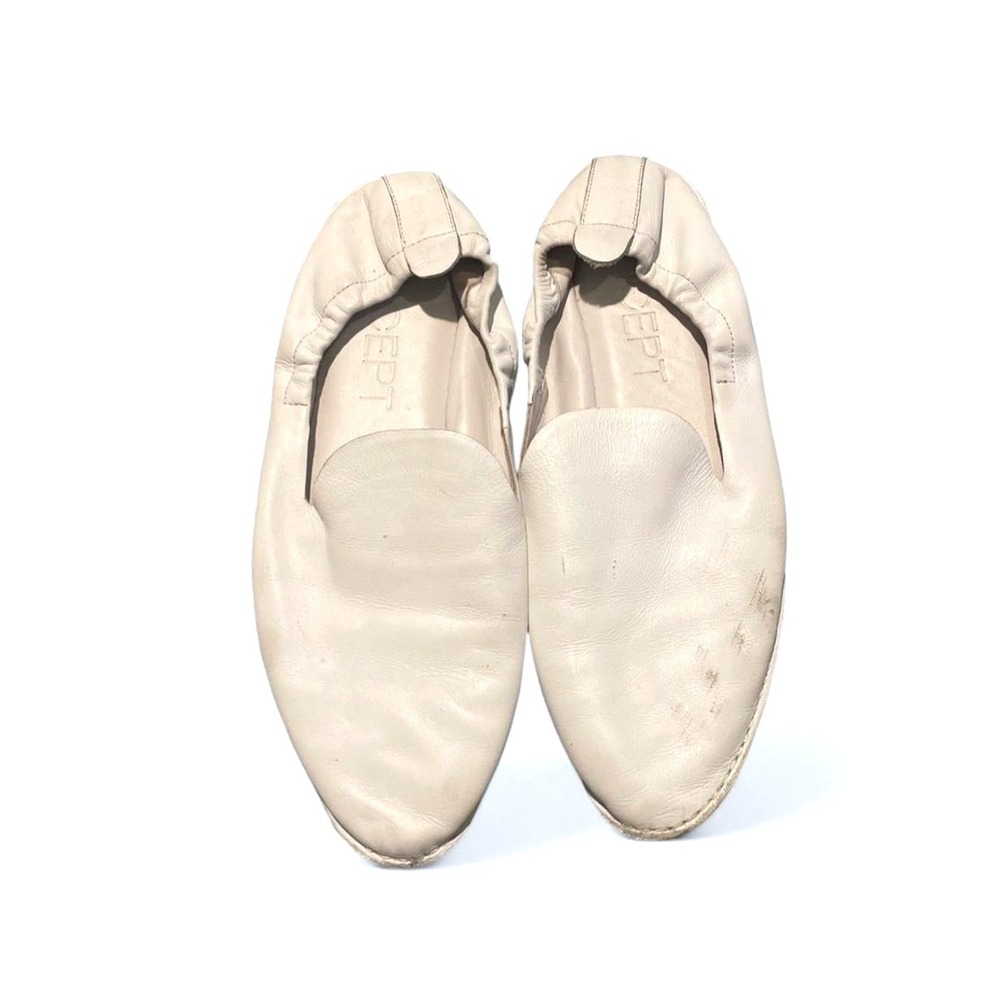 Leather Elastic Heel Ballet Flats Cream Off White Size 8 by Oncept